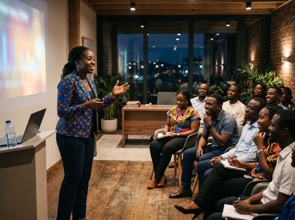 Knowledge-sharing session in a contemporary African learning space